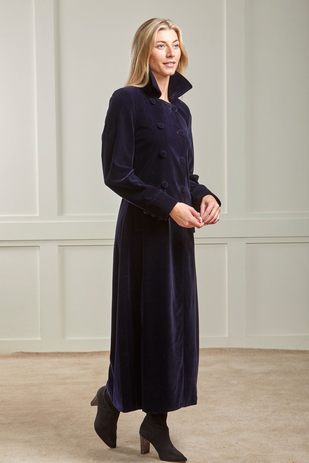 Delphi Long Navy Velvet Coat - Boho Glamour