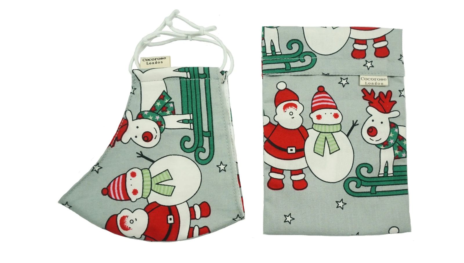 Children's Cotton Face Mask with Filter Pocket and Matching Pouch - Christmas Fun