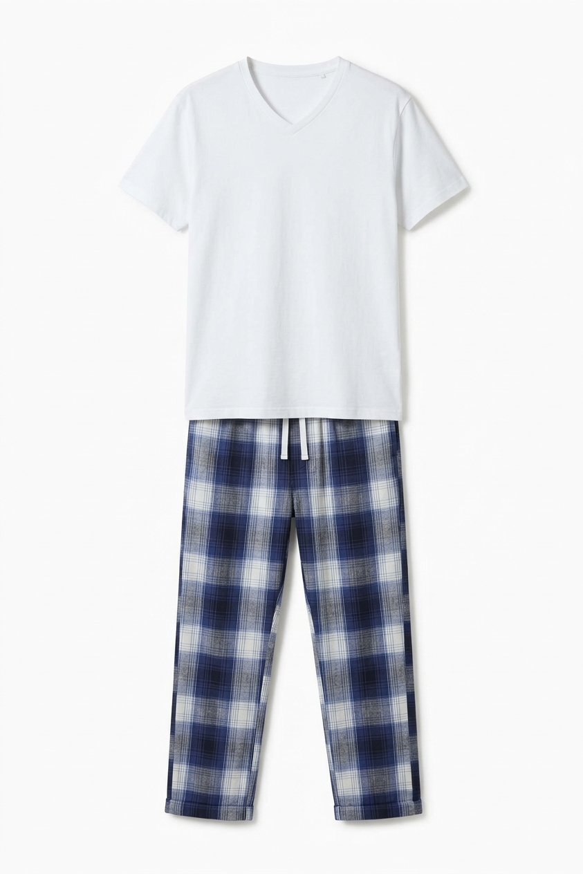 Checked Flannel Pajama Pants - Marine