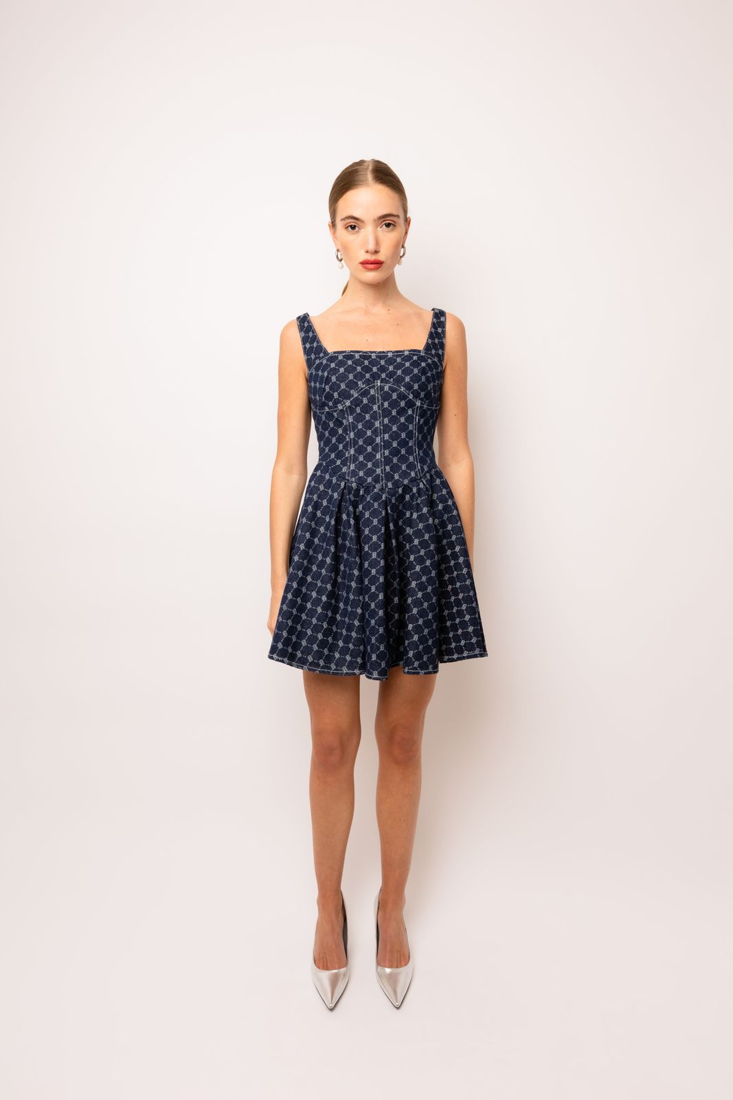Remi Pure Cotton Denim Geo-Print Mini Dress