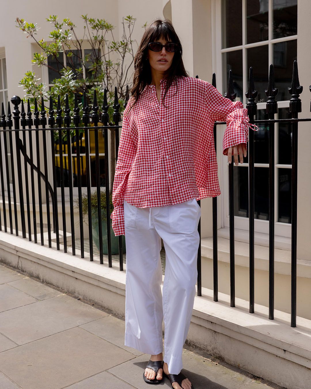 The Set: Fine Poplin Red Gingham Blouse & Fine Poplin White Trouser