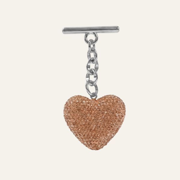 Sparkle Heart Tassel | Peach with Silver hardware