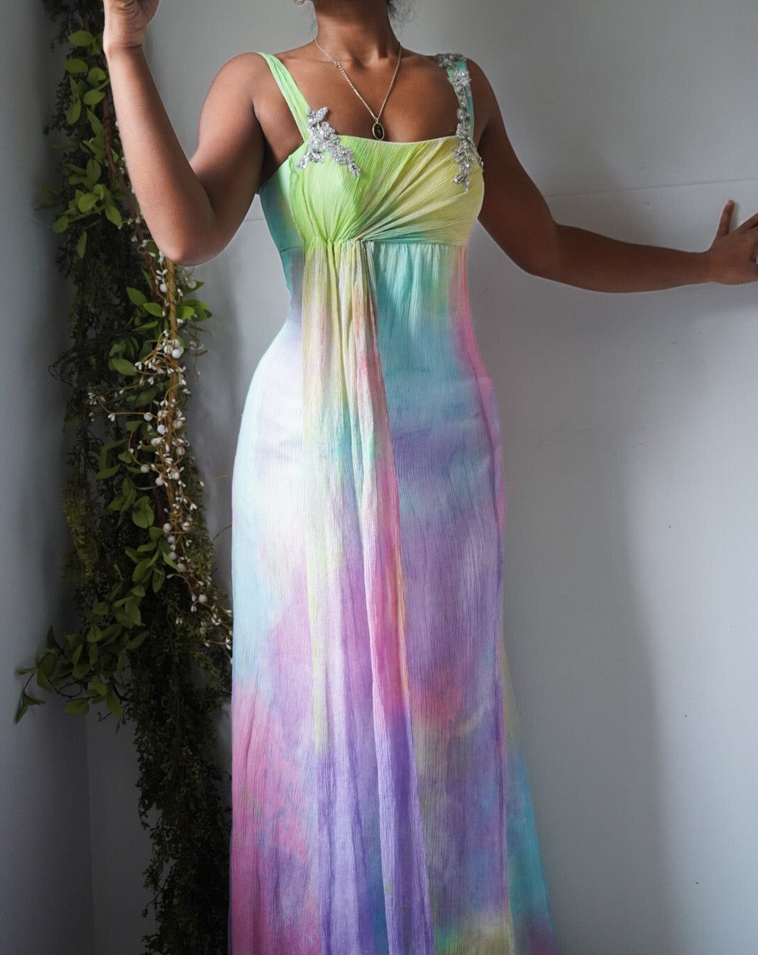 Y2K Rainbow Pastel Silk Gown