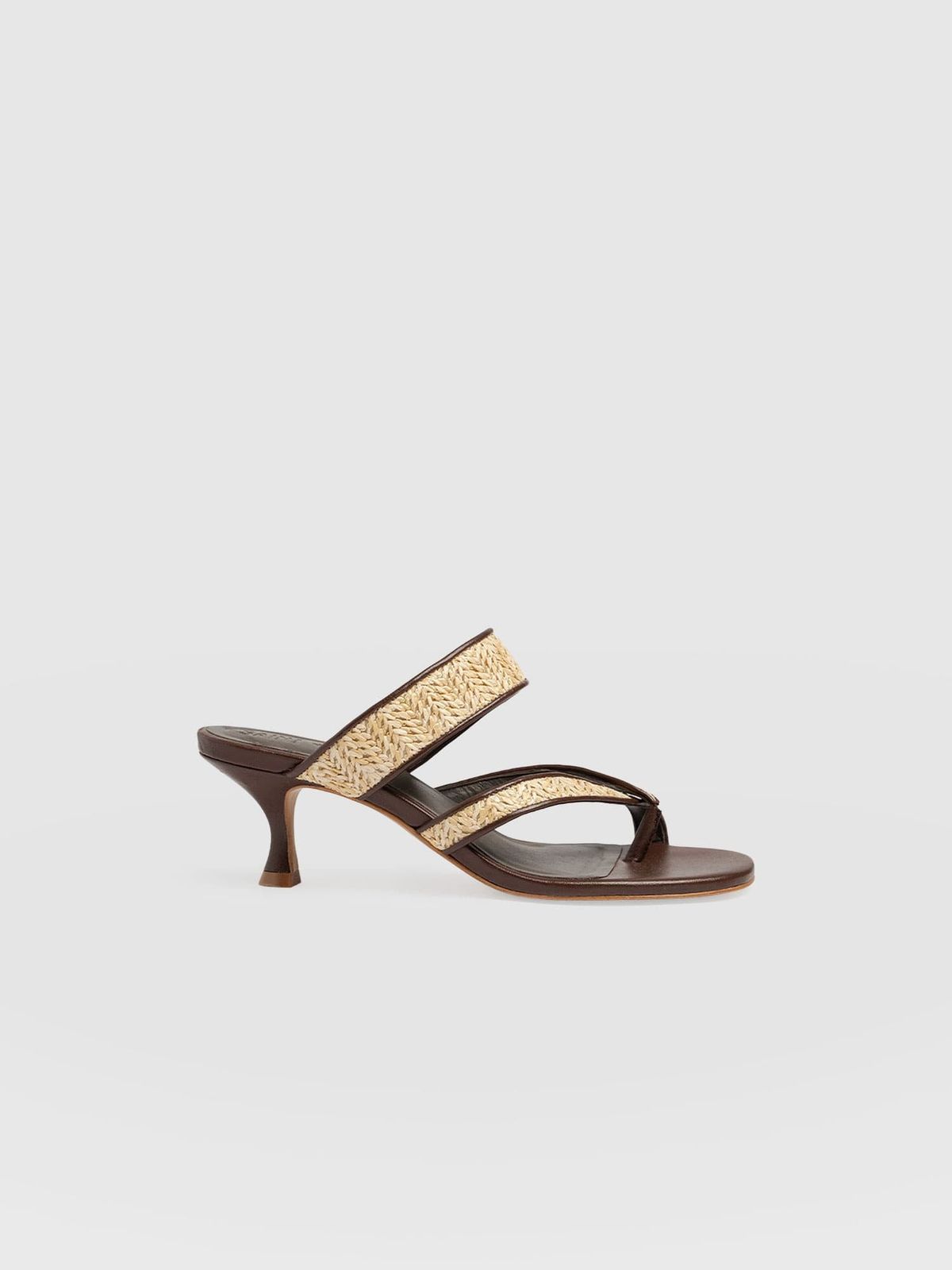 Adaline Toe Post Heels - Brown Raffia