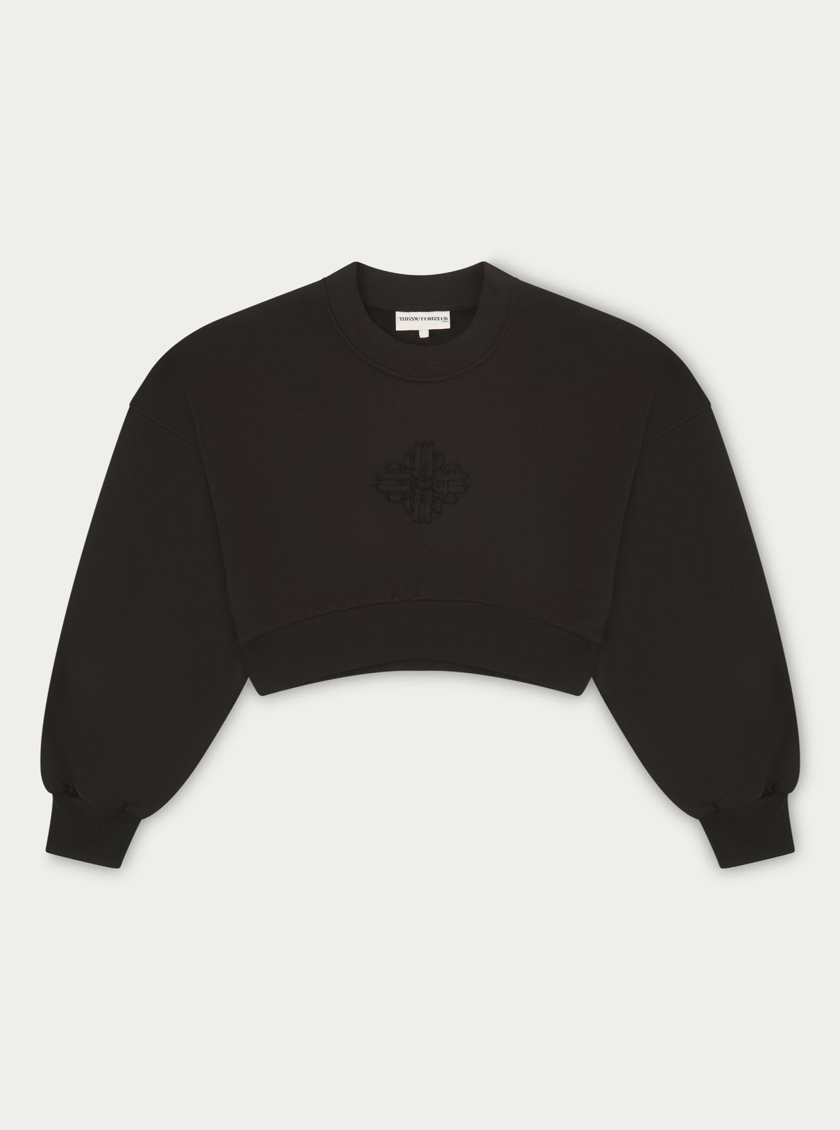 EMBLEM APPLIQUE CROP SWEATSHIRT - BLACK