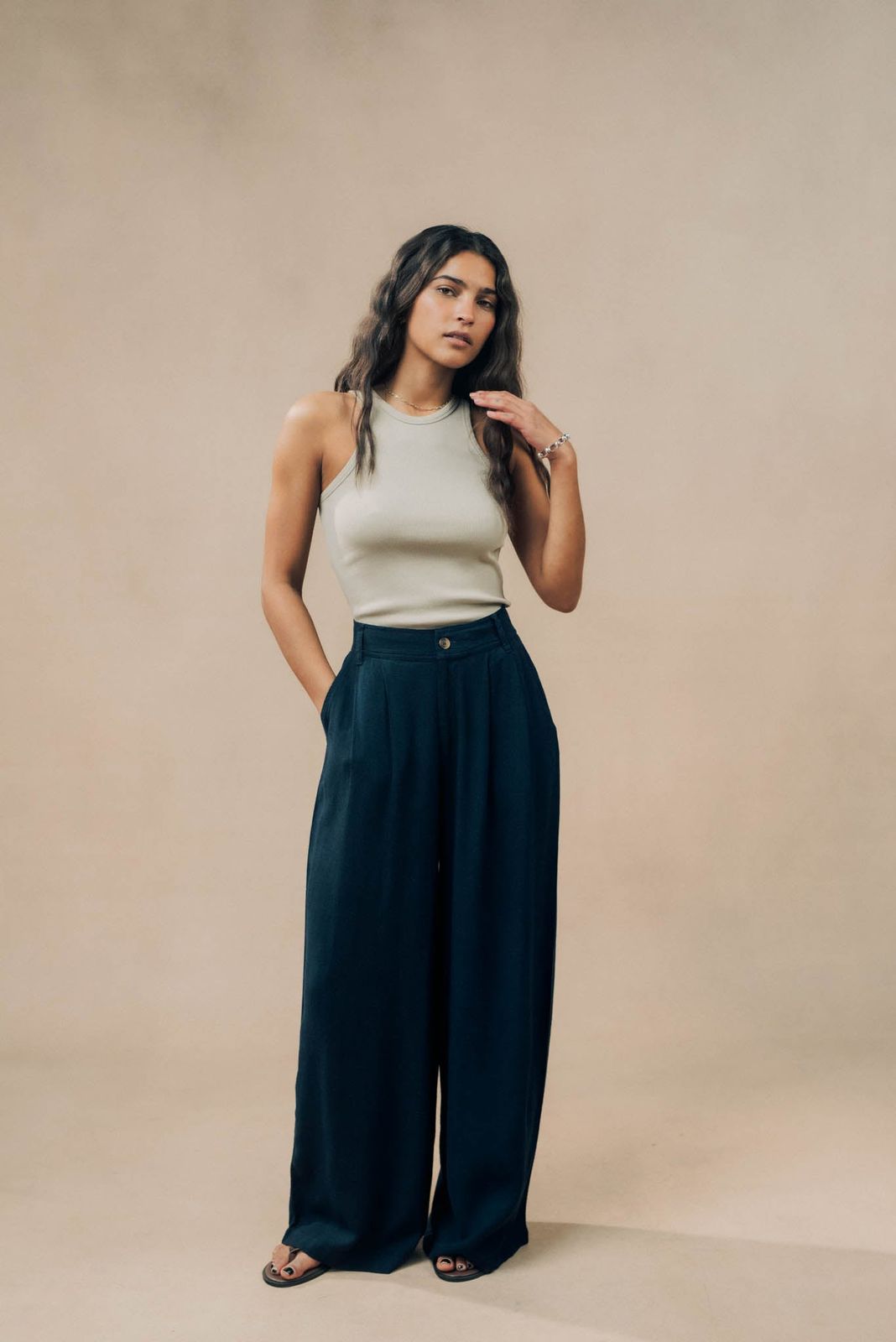 Linen Blend Tailored Trousers