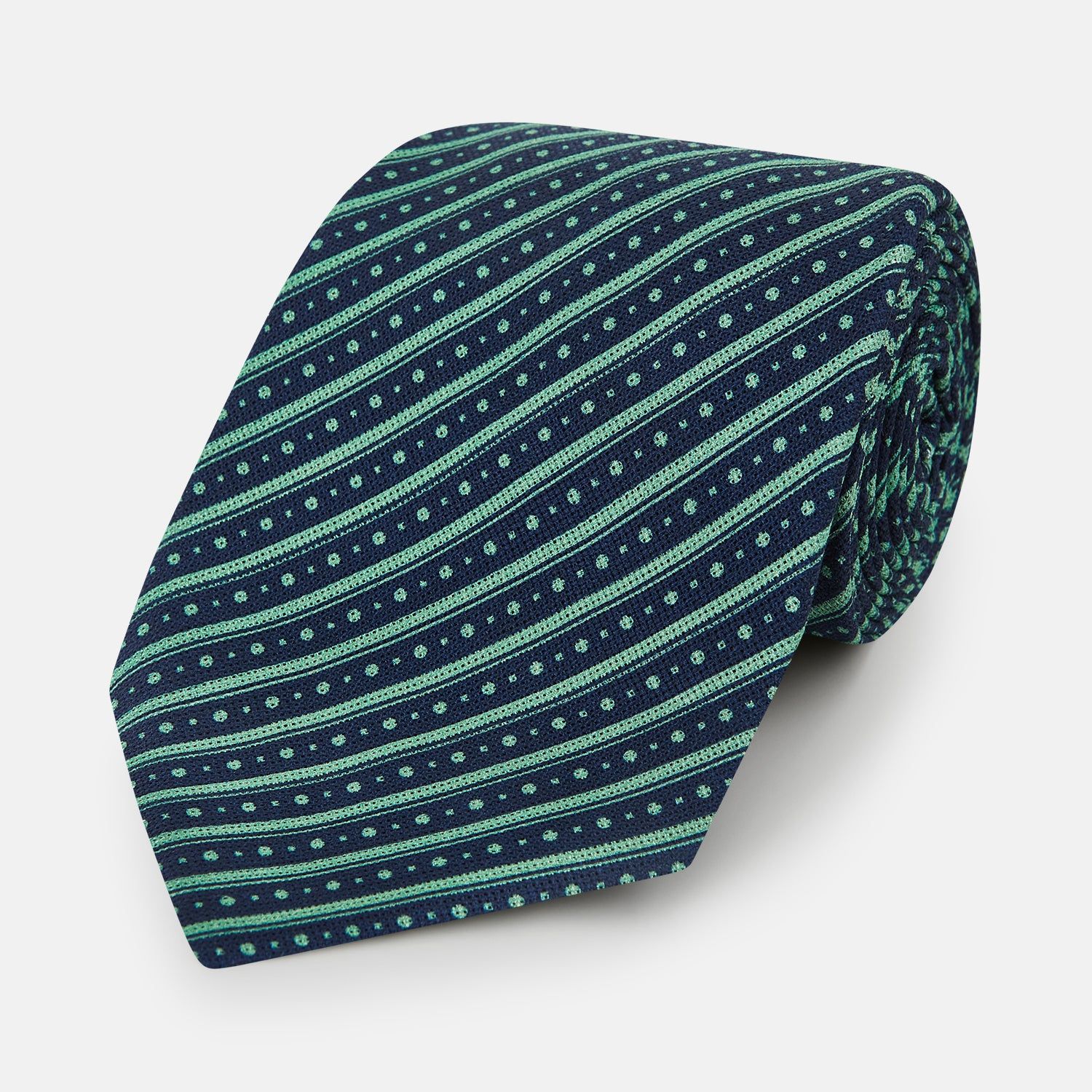 Kelly Green Beaded Ticking Stripe Printed Silk Tie