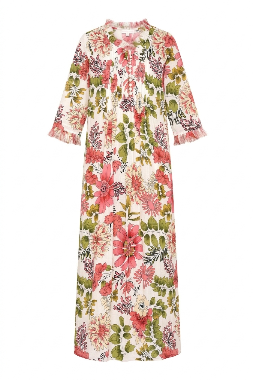 Cotton Annabel Maxi Dress In Ecru Floral