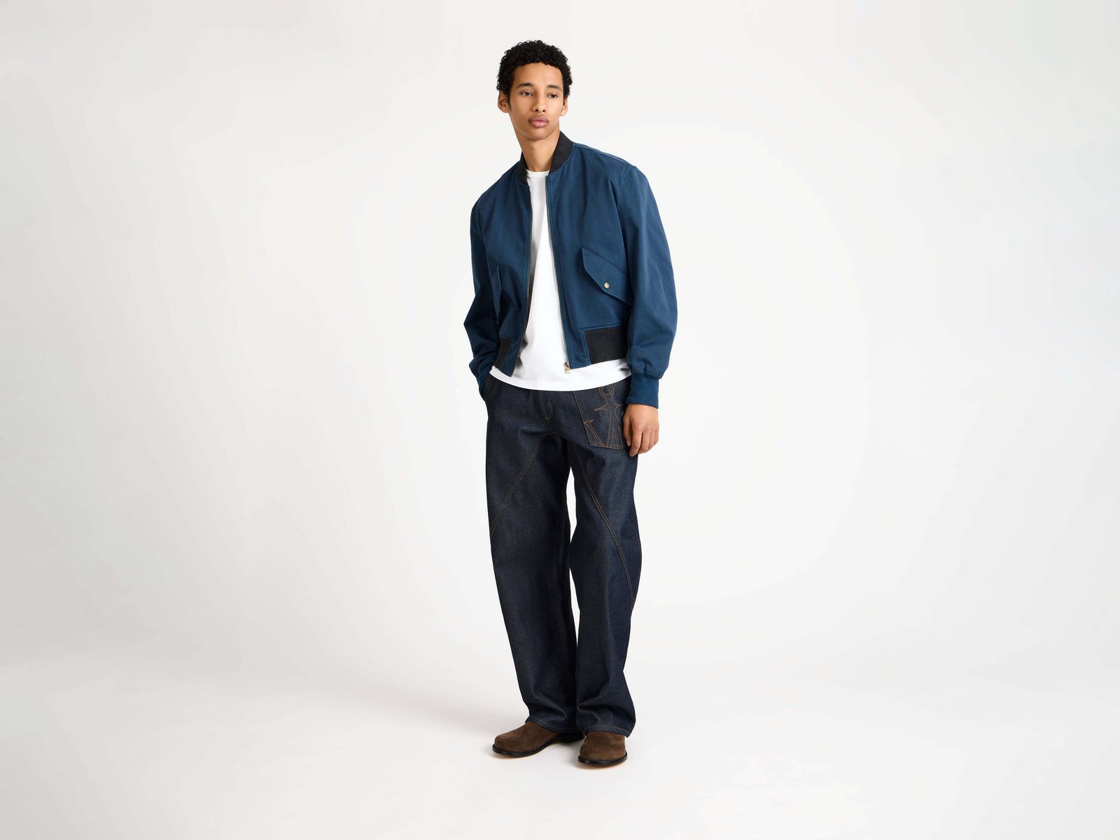MENS BOMBER JACKET IN WASHED NAVY