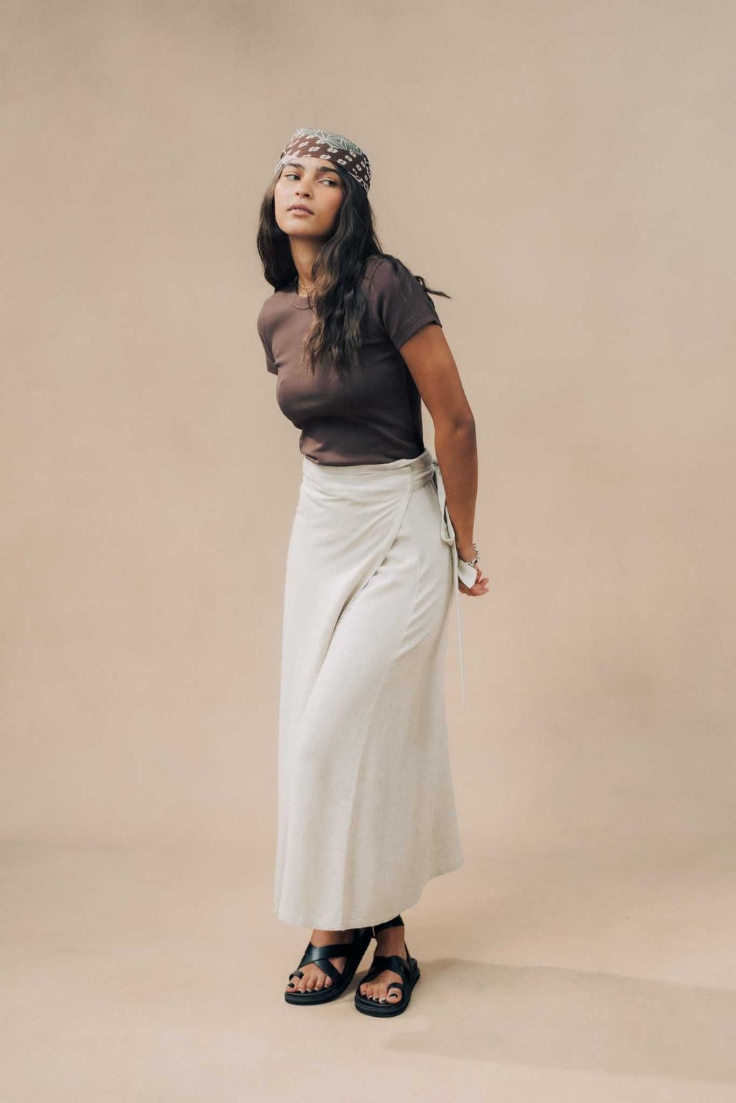 Linen Blend Wrap Skirt