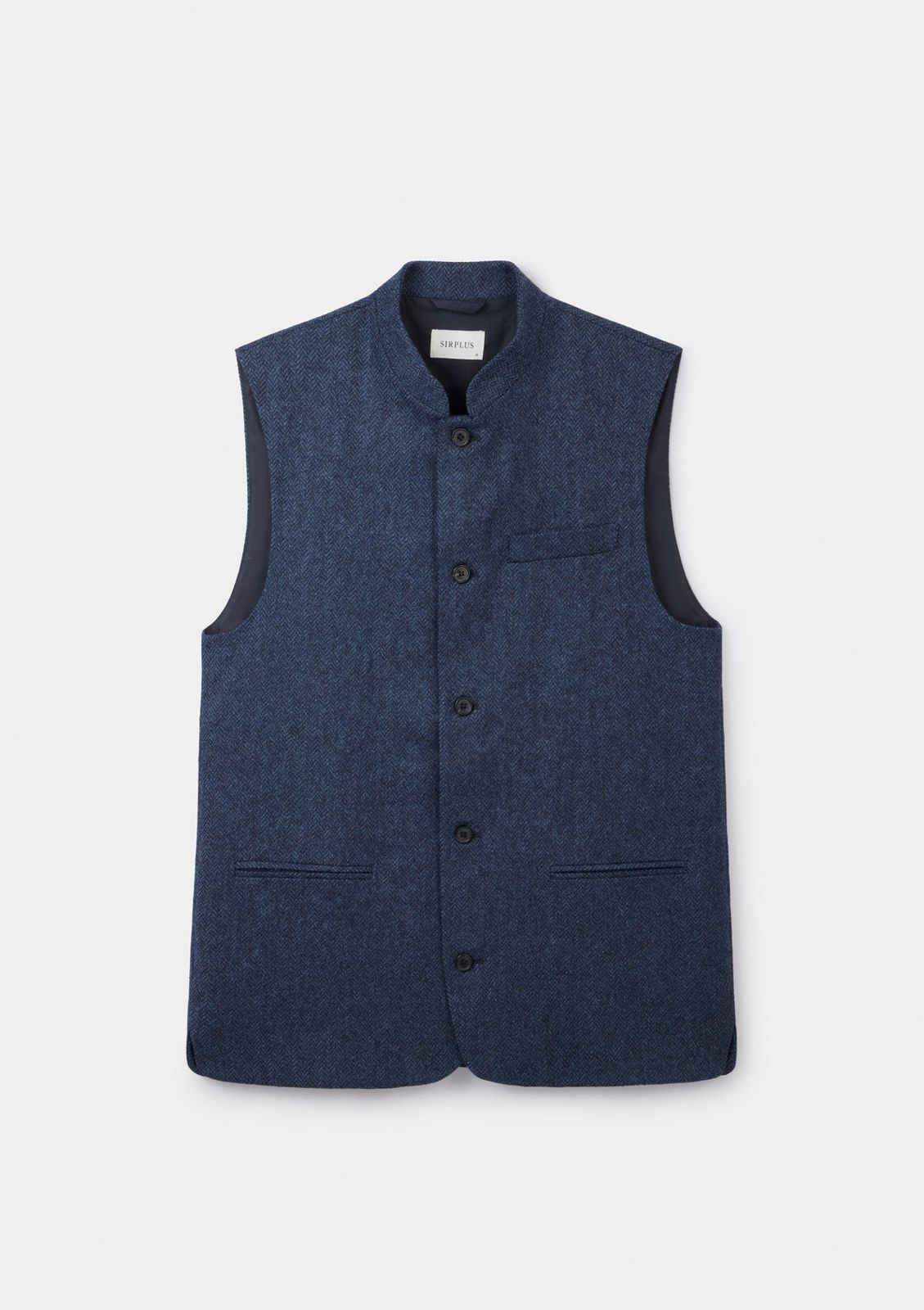 Denim Blue Surplus Herringbone Nehru Waistcoat