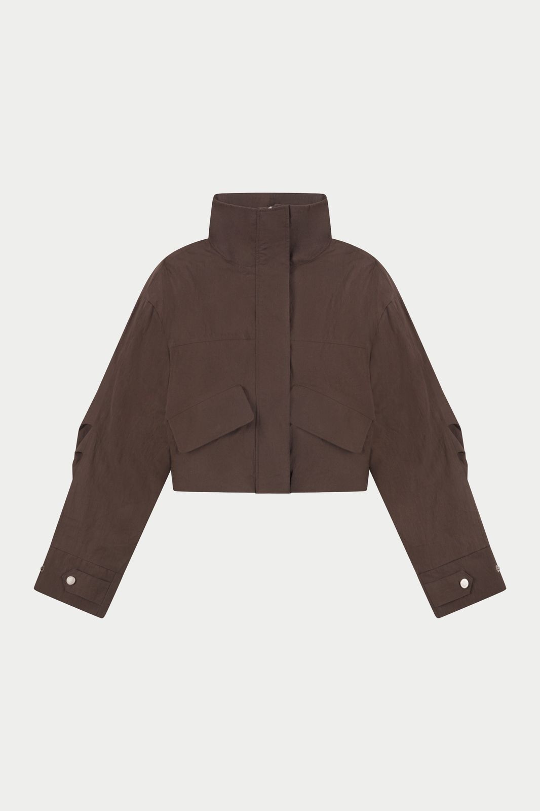 FUNNEL NECK SHELL JACKET - BROWN
