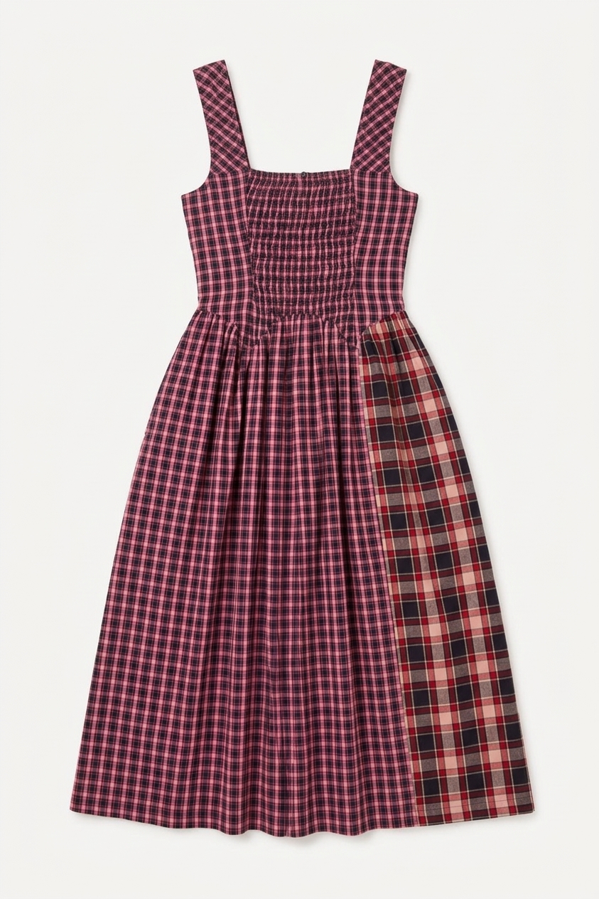 Molly Midi Dress - Magenta Check