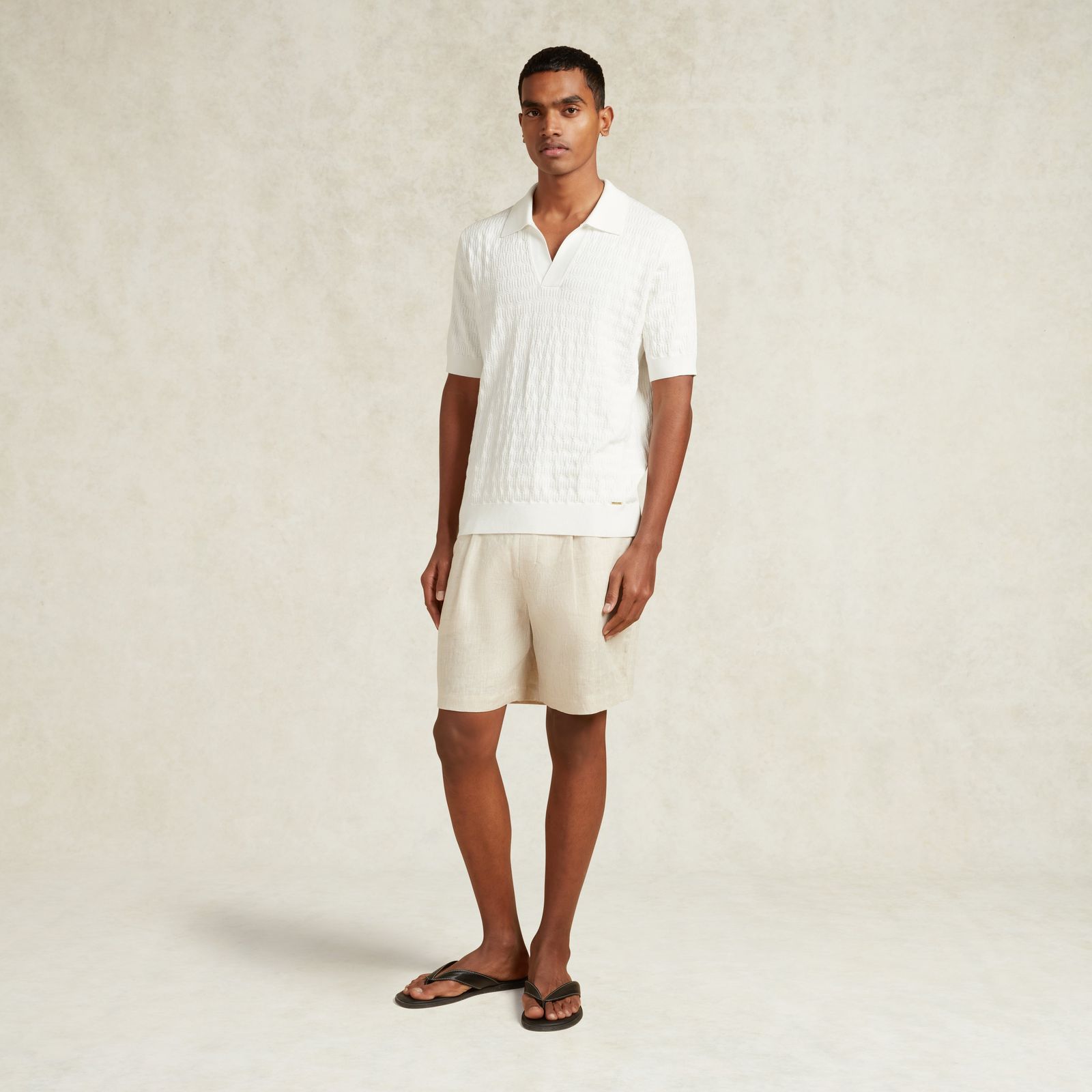ALFRED SILK BLEND TEXTURED KNIT POLO - WHITE