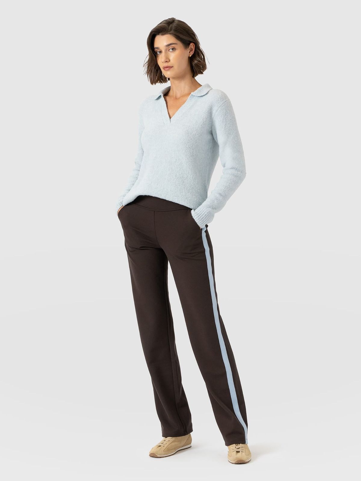 Runway Pant - Chocolate - Blue Stripe