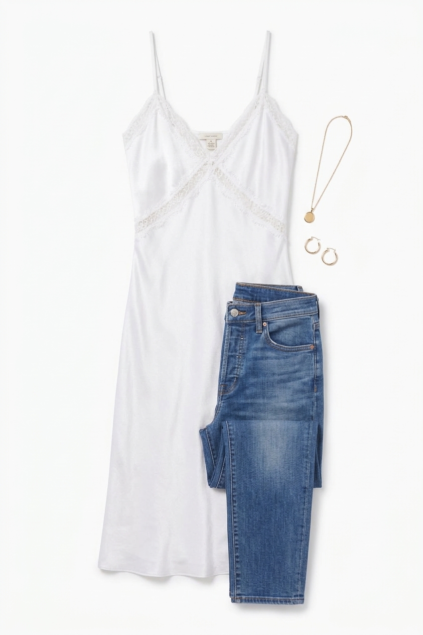 Homey Satin Long Lace Trim Cami