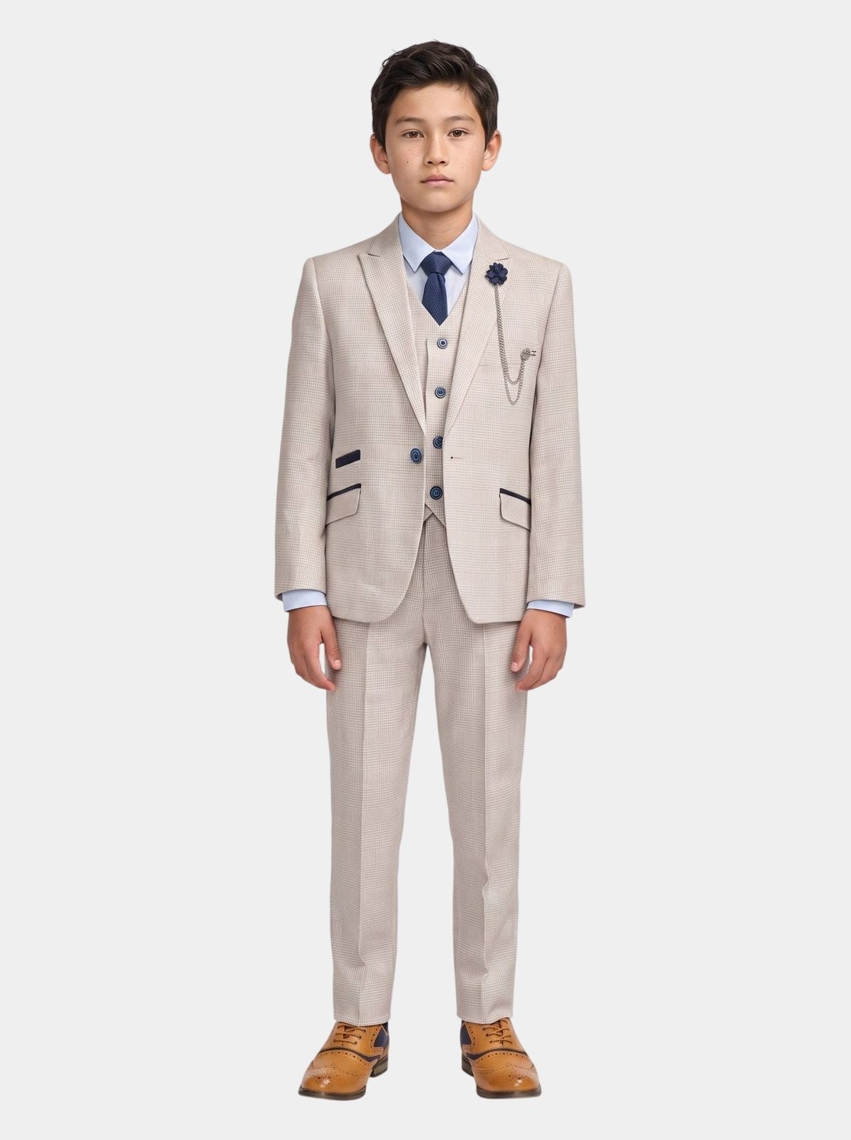 Boys Caridi Beige Three Piece Suit