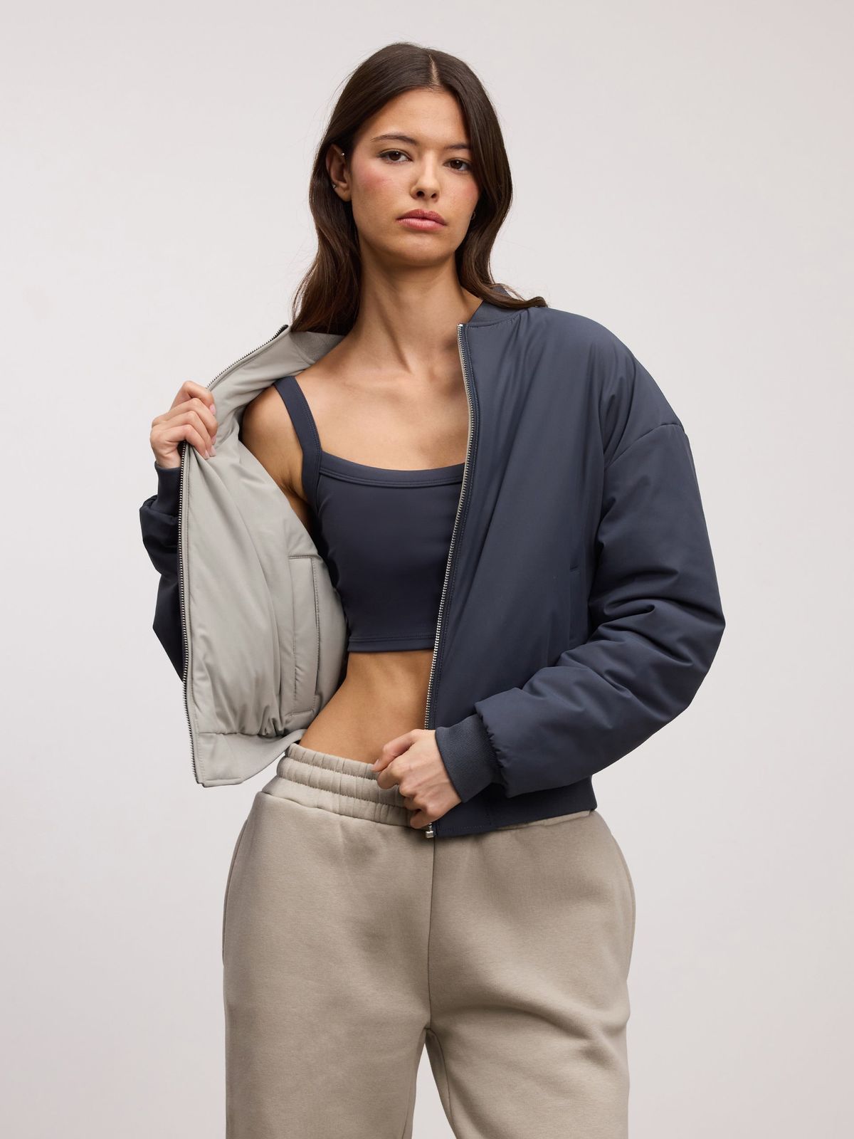 Womens Reversible Bomber Jacket in Slate Blue Stone