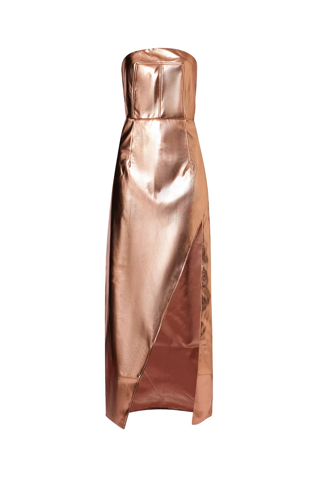 Gizelle Rose Gold Metallic Strapless Maxi Dress