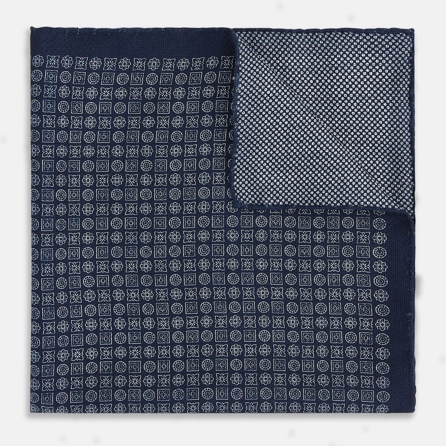 Rosette Navy Pocket Square in Silk