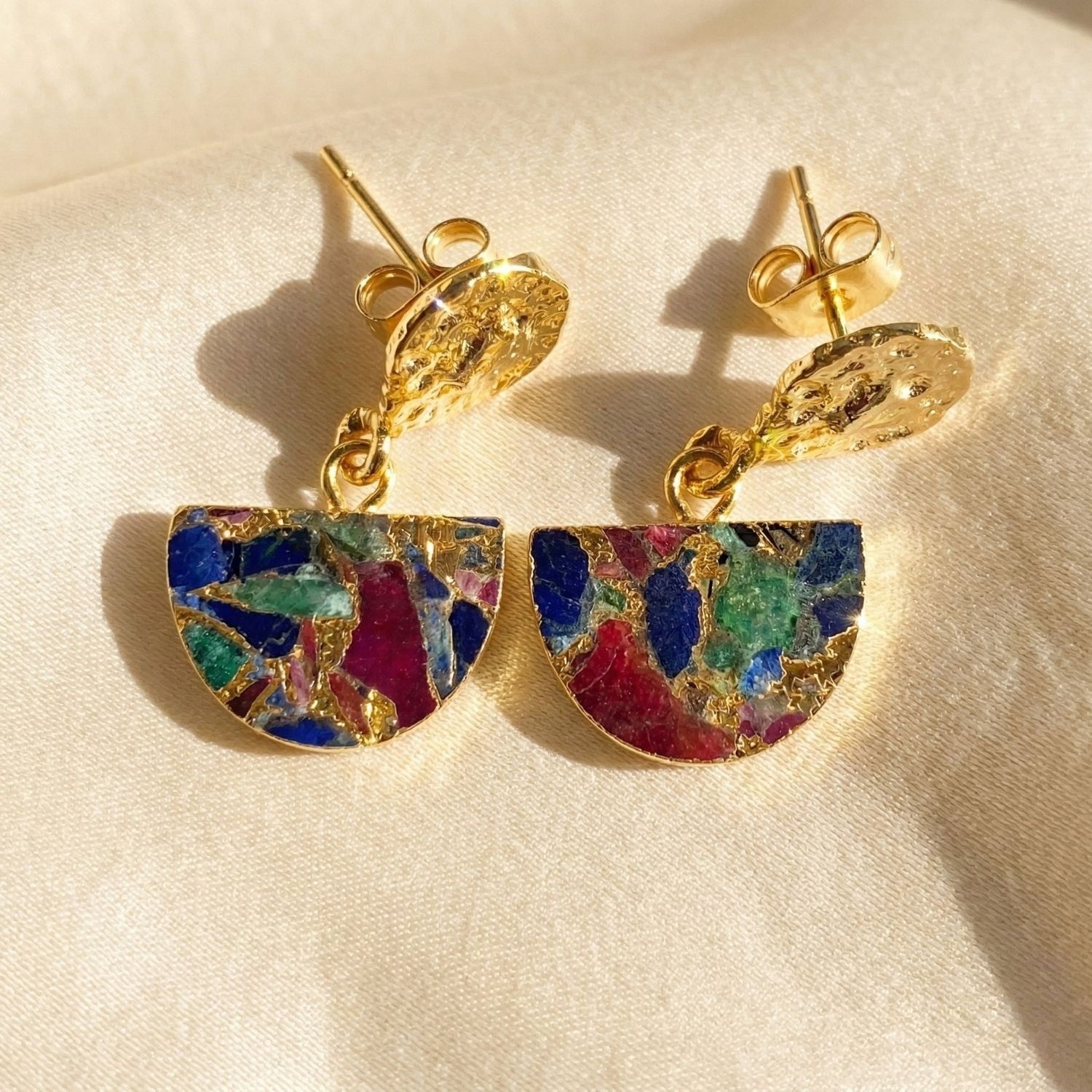 Statement Ruby Sapphire Emerald Multi Colour Gemstone Earrings