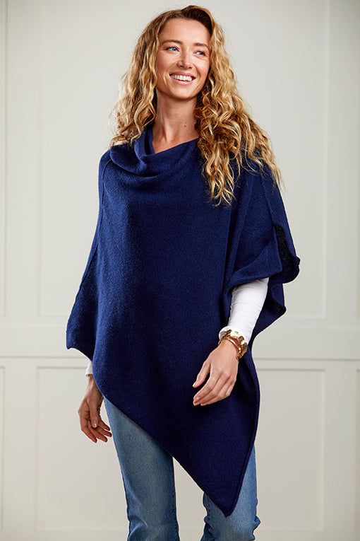 Mid Blue Cashmere and Wool Poncho