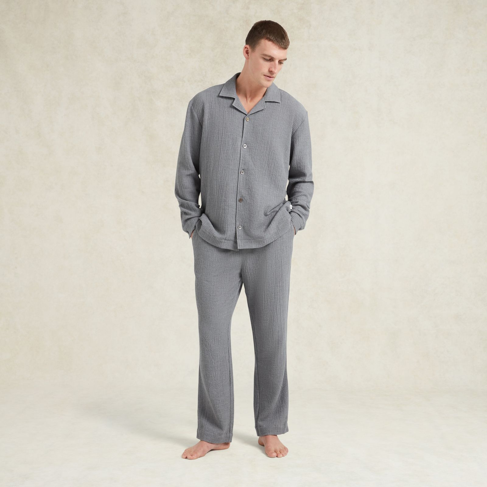Cotton Cashmere Pyjama Shirt - Grey Marl