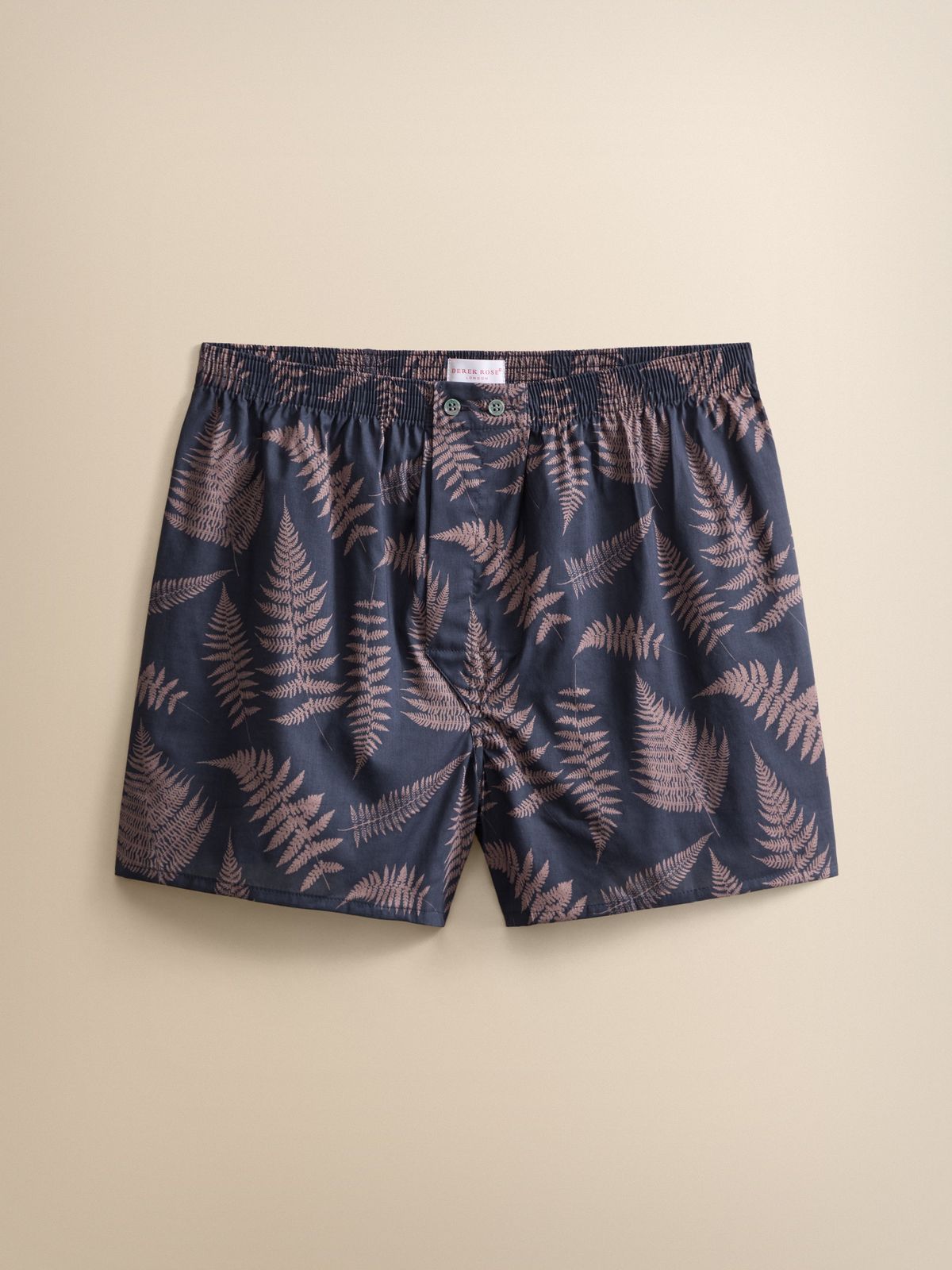 Ledbury Cotton Batiste Classic Fit Boxers Navy & Pink Fern
