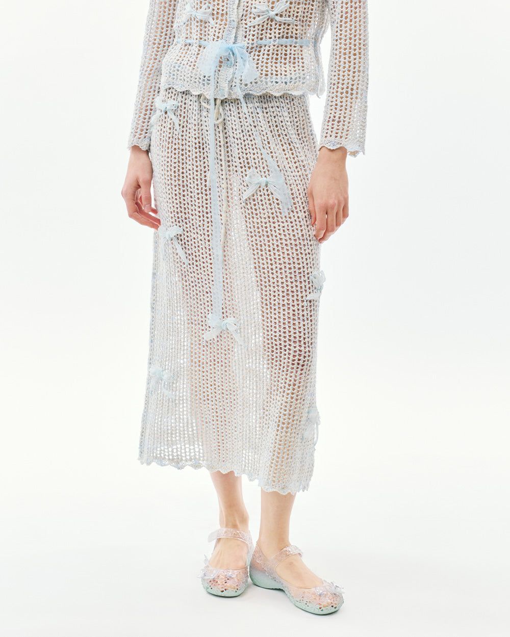 CROCHET BOW NET KNIT SKIRT
