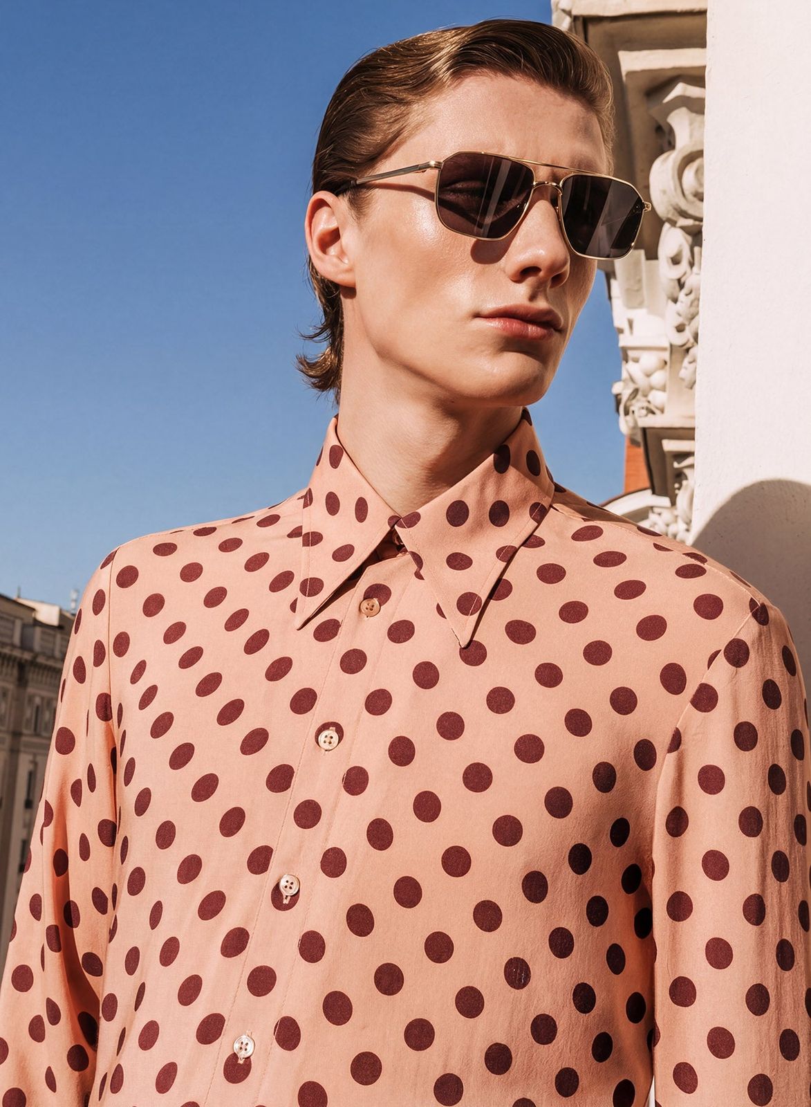 Pink and Brown Polka Dot Viscose Shirt