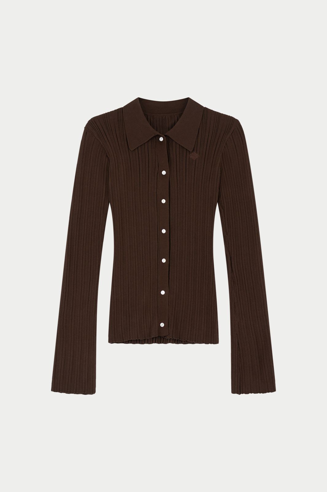 RIBBED KNITTED LONG SLEEVE TOP - CHOCOLATE