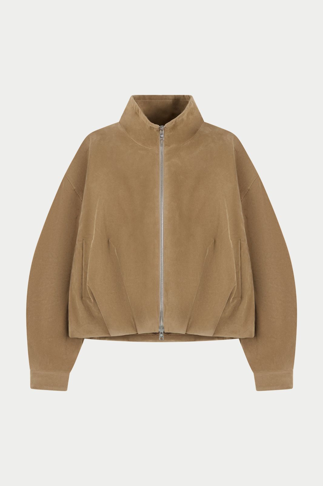 FAUX SUEDE FUNNEL NECK JACKET - BEIGE
