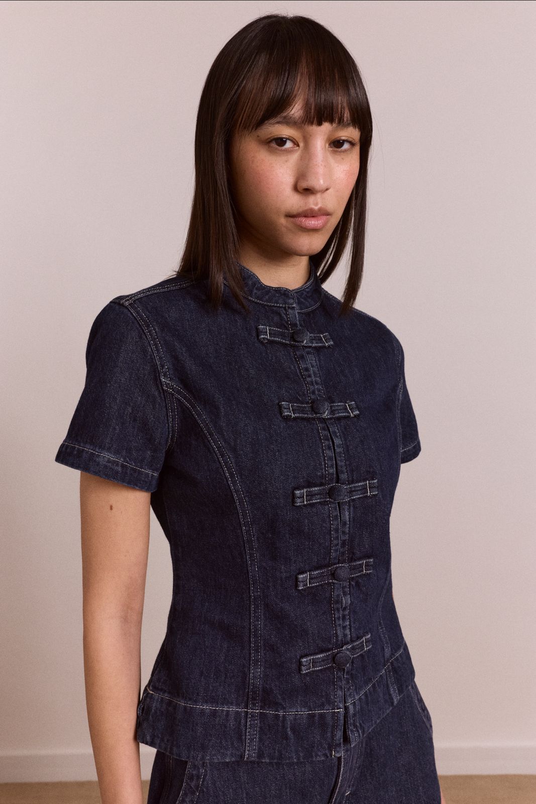 nelly button trim top - indigo