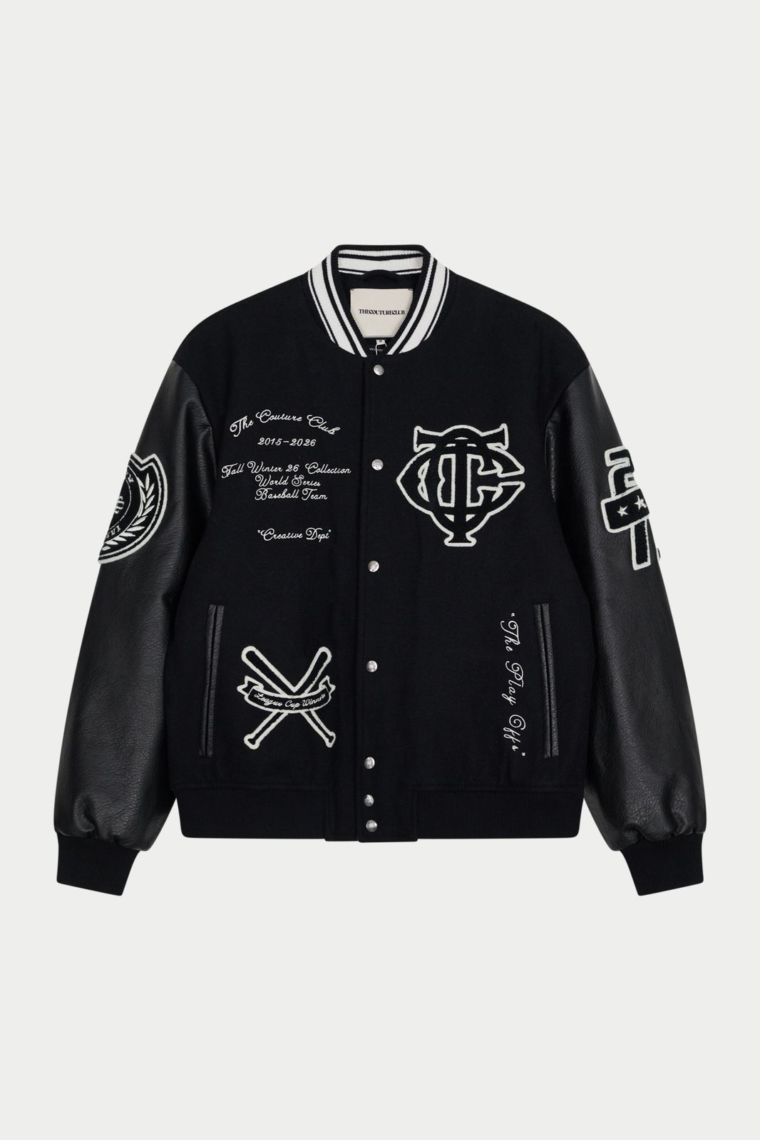 MULTI BADGE VARSITY JACKET - BLACK