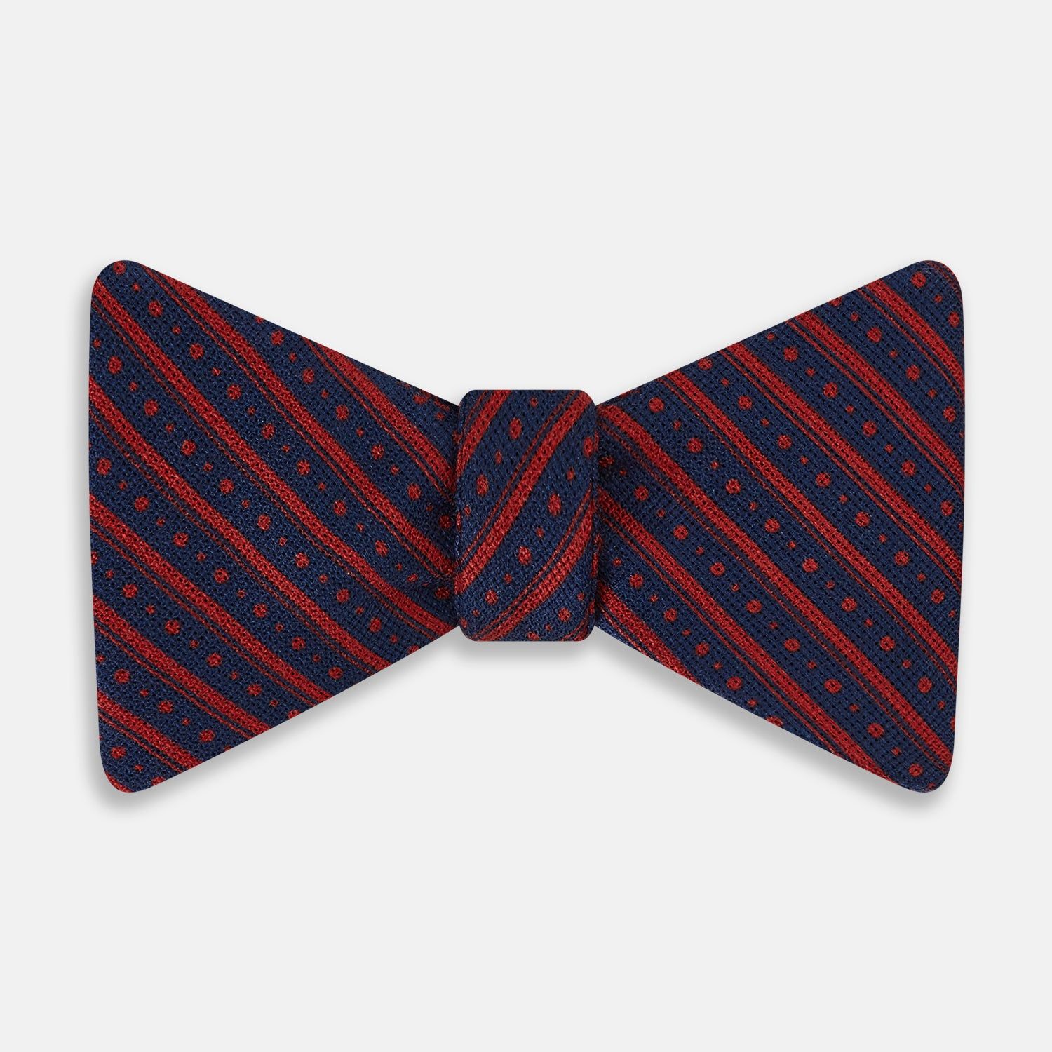 RED AND NAVY STRIPES AND DOTS SILK BOW TIE