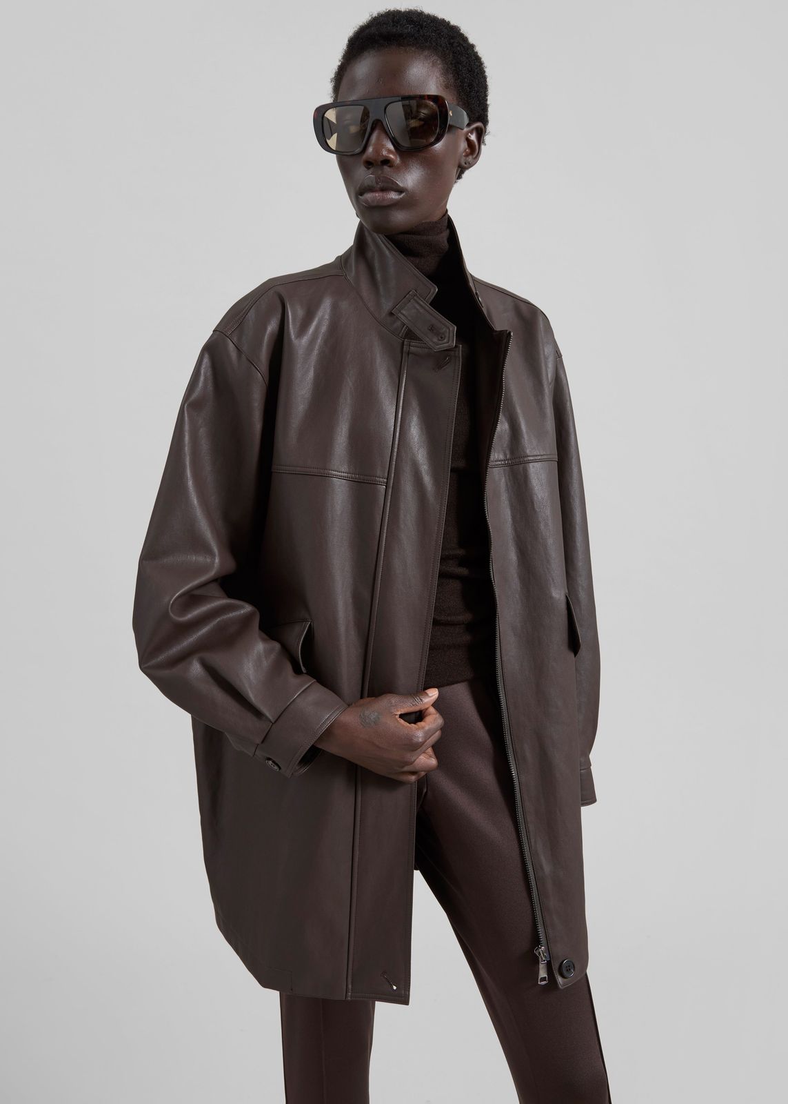 Douvrin Faux Leather Jacket - Brown