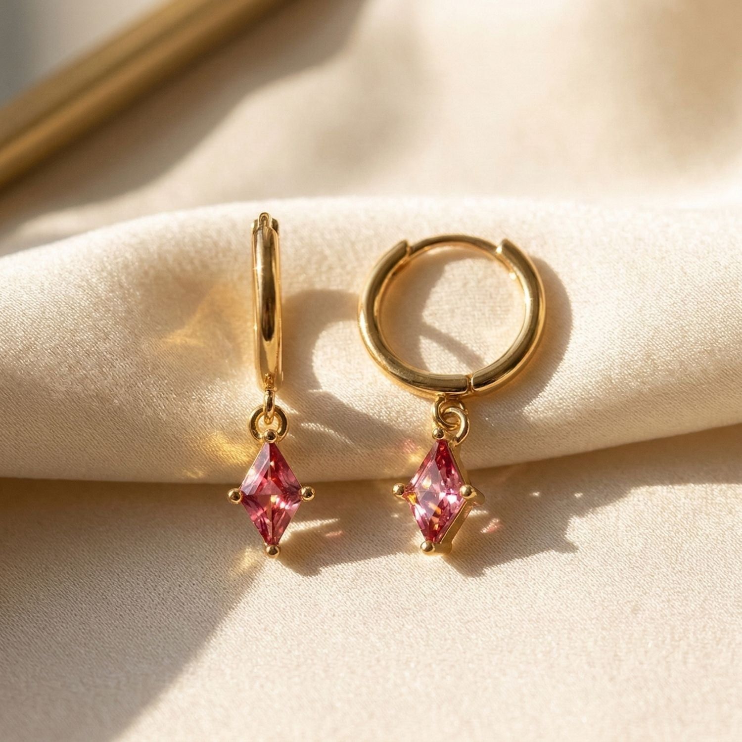 Delicate Ruby July Birthstone Dangle Hoop Earrings