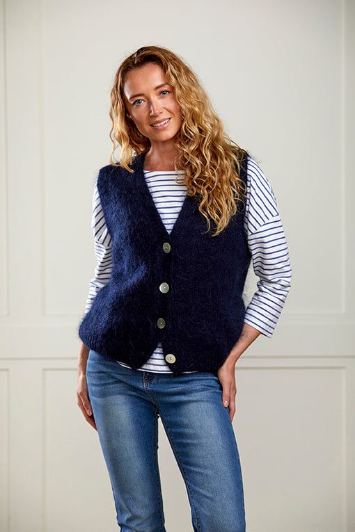 V Neck Navy Mohair Vest