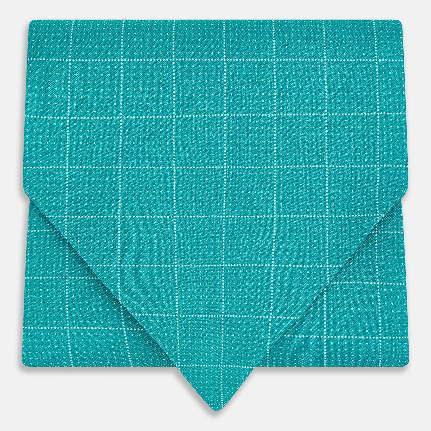 Turquoise Dotted Check Pattern Printed Silk Cravat