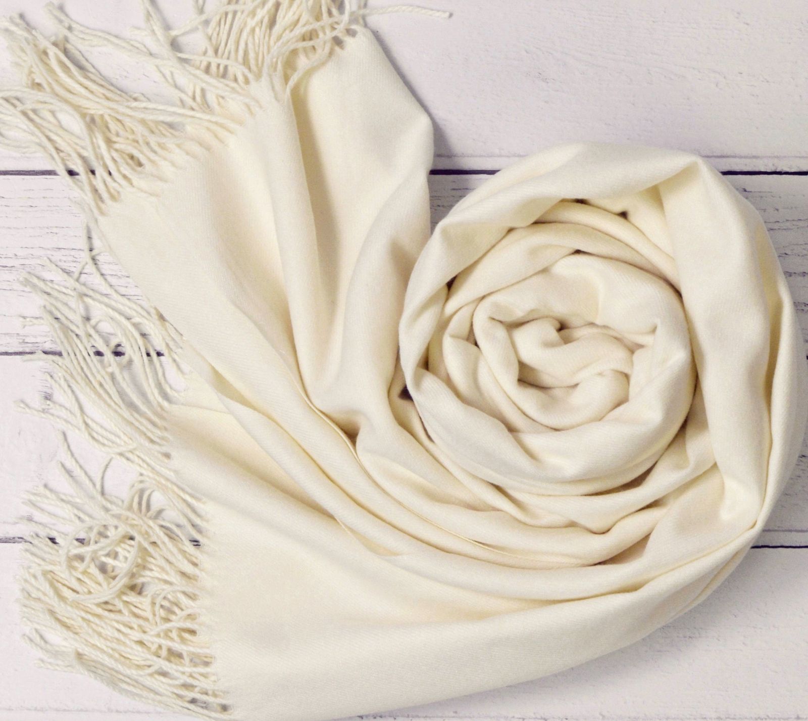 Cream Pashmina | Drew Super Soft Large Special Occasion Wrap With Tassels