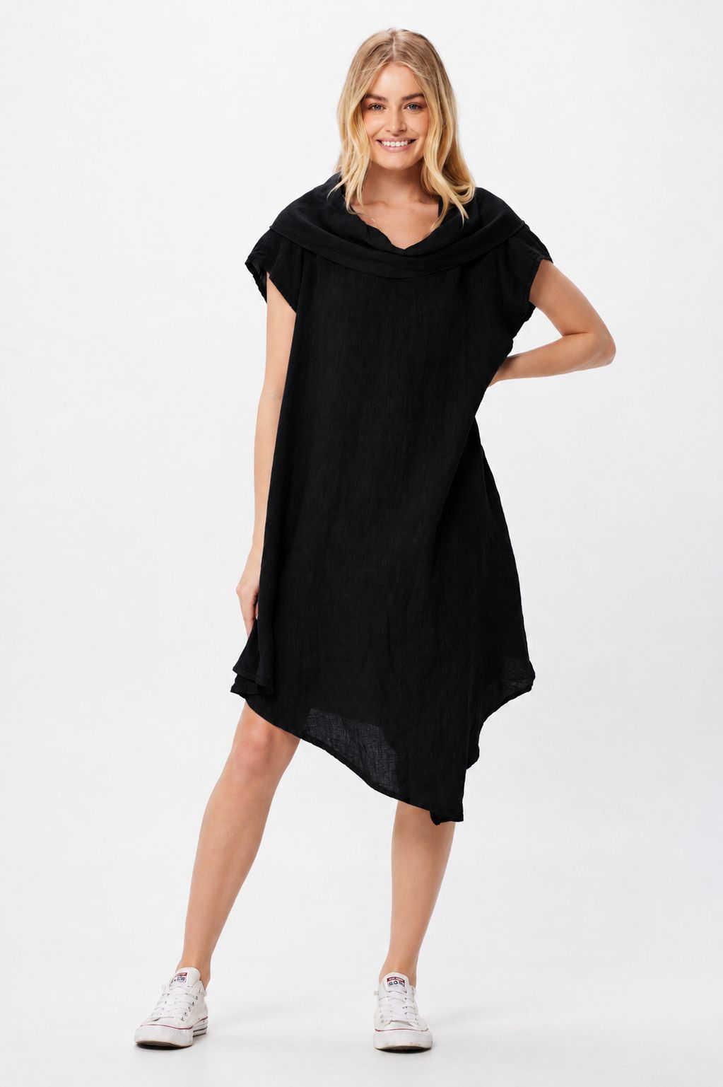 Steele Linen Cowl Neck Asymetric Dress