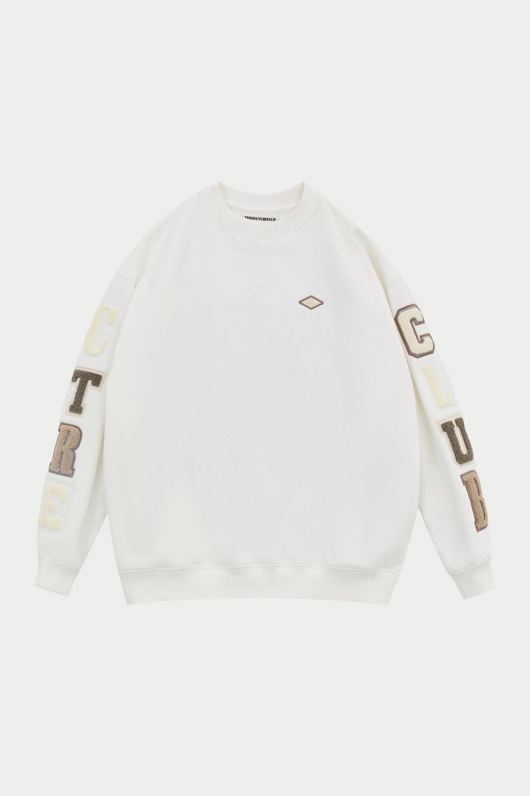 TONAL MULTIBADGED CHENILLE SWEATSHIRT - BEIGE