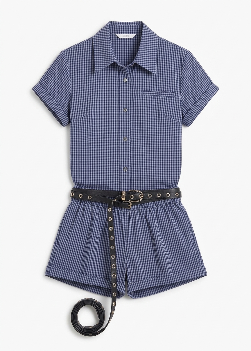 Solaro Mini Shorts - Navy Plaid
