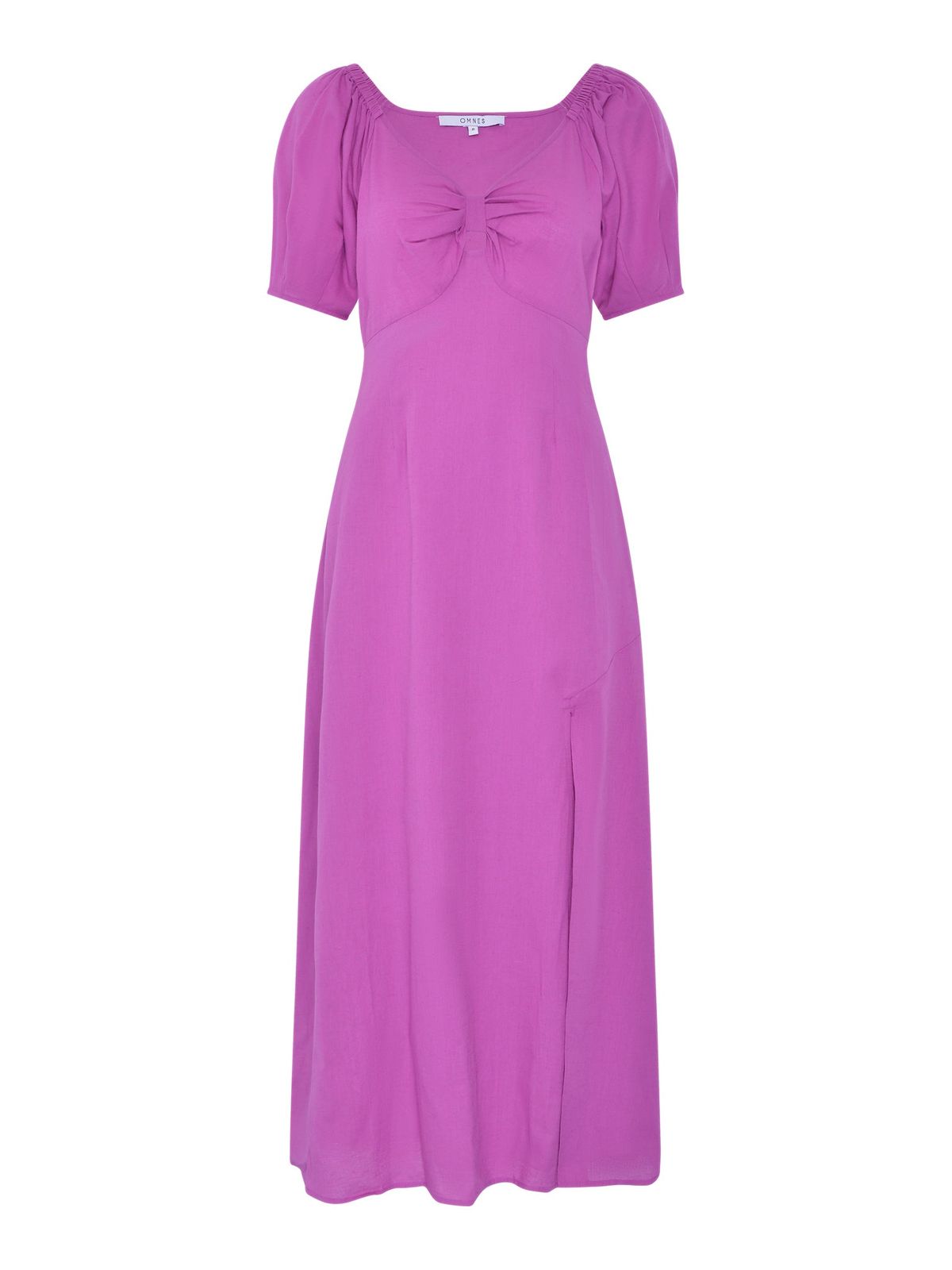 London Linen Bow Detail Midi Dress In Magenta