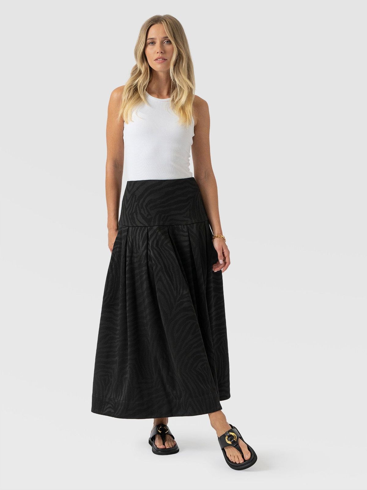 Everly Pleated Skirt - Black Zebra