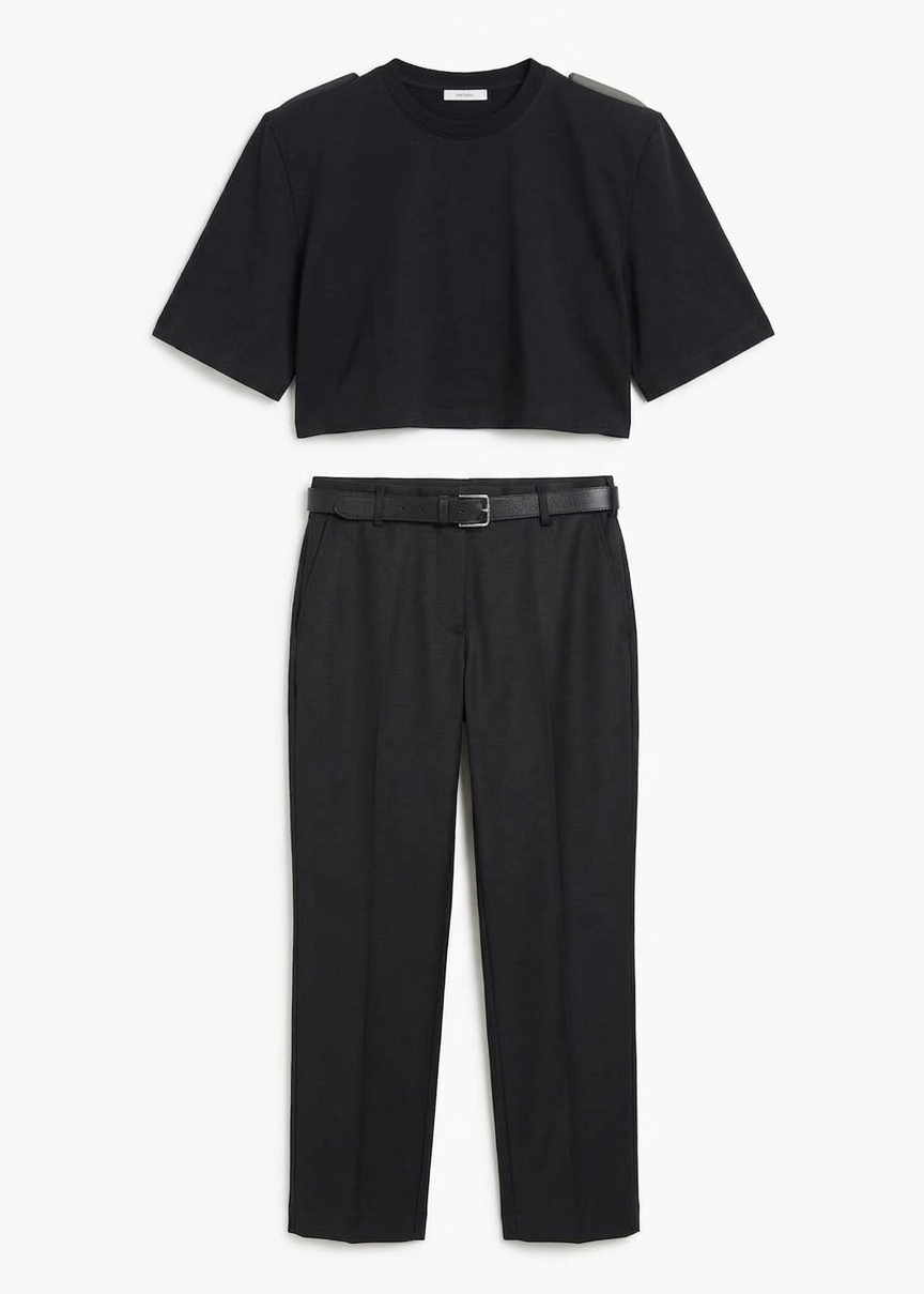 Kelan Padded Cropped Tee - Black