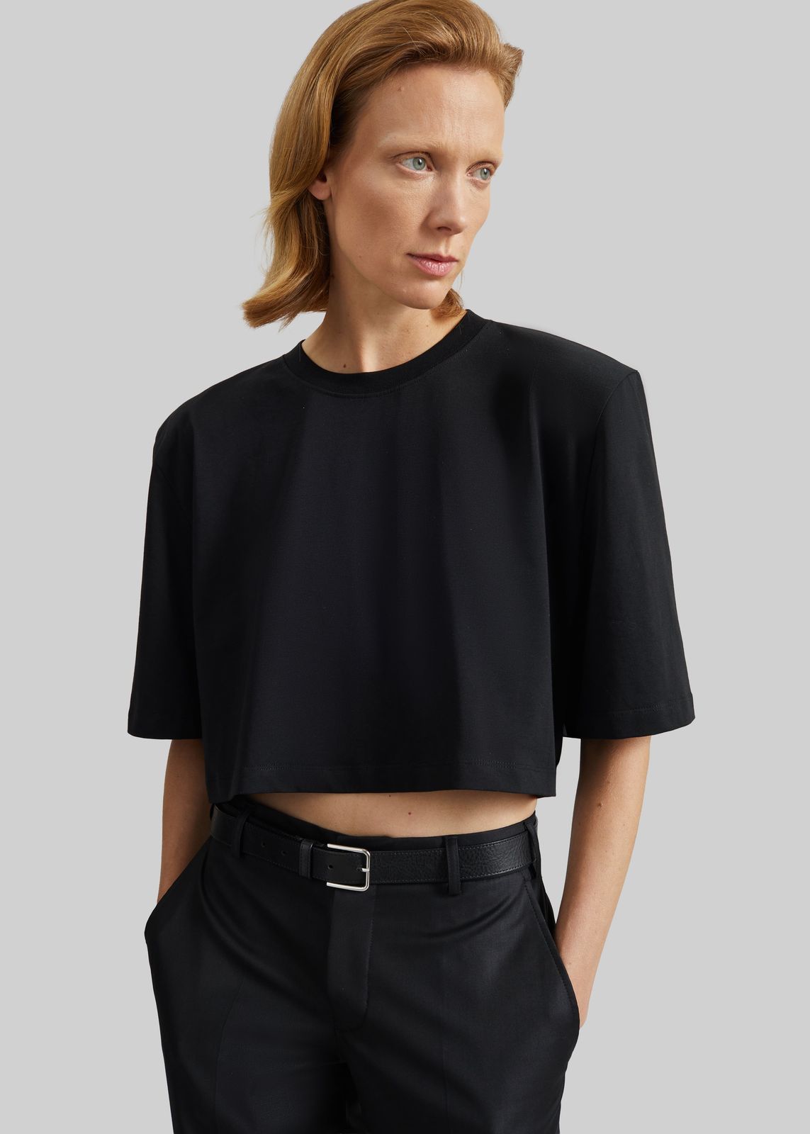 Kelan Padded Cropped Tee - Black