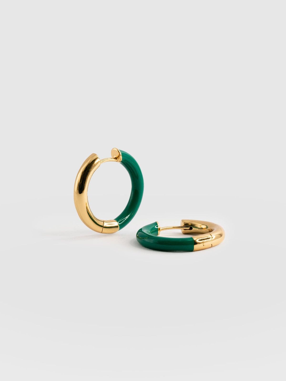 Gold Enamel Hoop Earrings - Gold/Green