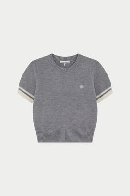 CONTRAST STRIPE SHORT SLEEVE KNIT TEE - GREY