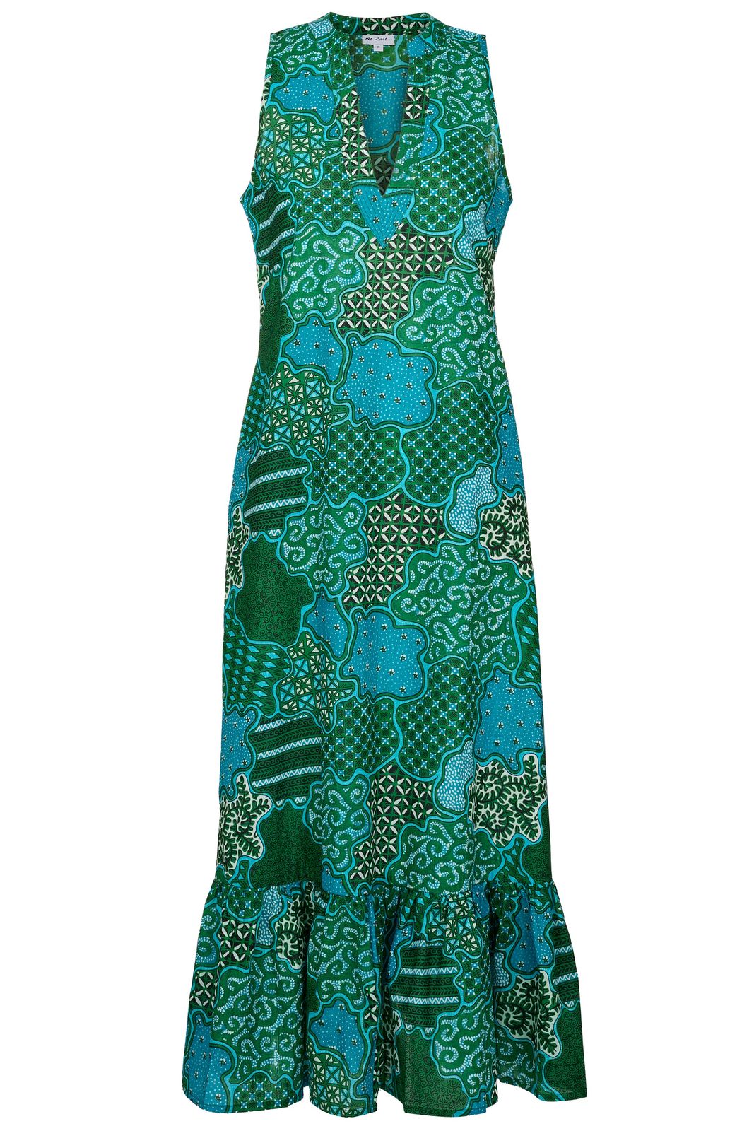 Cotton Lombock Midi Dress In Turquoise & Green